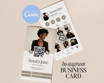 Instagram QR Code Business Card Template | Modern Canva Design (Digital Download)