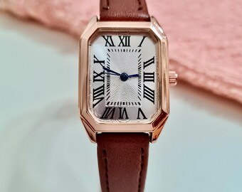 Wrist Watch for Women, Rose Gold Colour, Present for Her, Vintage Design, Faux Leather Band, Valentine's Day Gift, Roman Numeric Design