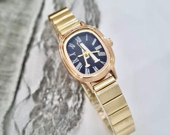 Woman Wrist Watch, Gold Colour, Black, Personalization on the Dial, One or Two Letter can be Added on Dial, Customized Gift, Gift for Her