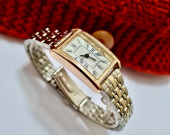 Watch for Women, Gold and Silver Colour, Roman Numeral Dial, Square Design, Cool Design, Charismatic Design, White Dial, Mother's Day Gift