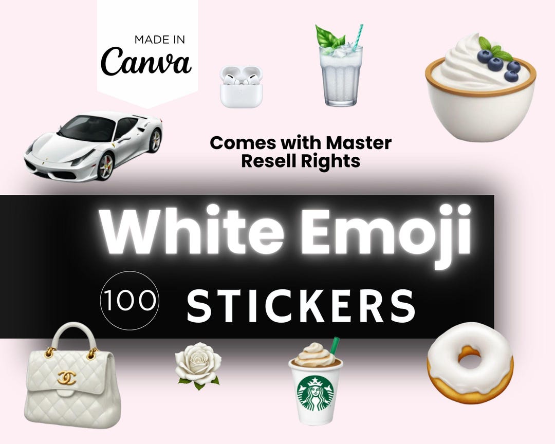 White Emoji Sticker Pack | 100 Aesthetic Digital Stickers | Canva ...