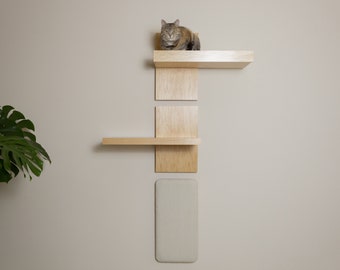 Wall Mounted Cat Bed | Modular Wooden Cat Shelves Set | Wall Cat Furniture | Floating Cat Shelving with a Scratching Post | Free Shipping