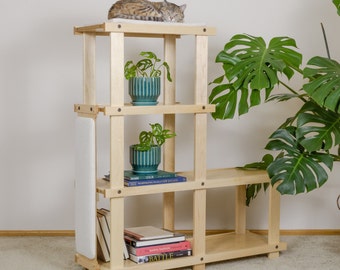 Multi-functional wood cat tower tree with storage and scratching post