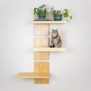 Floating Wood Cat Shelf - Modern Cat Wall Mounted Shelf Unit