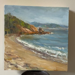 Dipinto a olio originale, Seacoast, dipinto di paesaggio della California, miniatura, piccola opera d&#39;arte, arte originale, arredamento per la casa 12x12&quot;