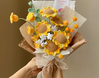 Muttertag Sonnenblume Bouquet, Häkelarbeit Lilie Rosen Blumengeschenk für Oma, Sie, Frau, Mutter, Hochzeit, Geburtstag, Jubiläum