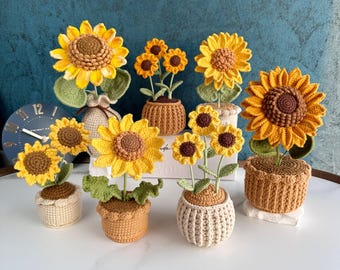 Muttertagsgeschenk Gehäkelter Sonnenblumentopf, handgemachte Strickblume für Frauentag, Lehrer, Abschlussfeier, Geburtstag, Danke, gute Besserung, Congras