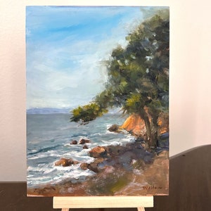 Dipinto ad olio originale, spiaggia di San Francisco, pittura paesaggistica della California, miniatura, piccola opera d&#39;arte, arte originale, decorazioni per la casa 12x9&quot;