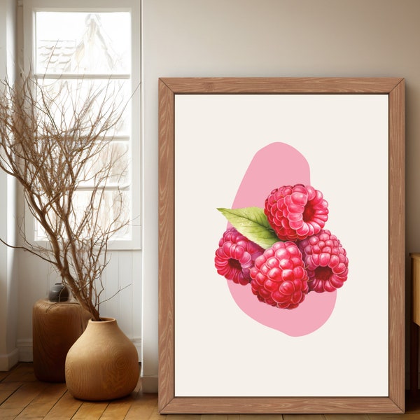 Vintage Raspberry Art Print, Downloadable Art Print, Berry Art Print, Berry Collection, Kitchen Home Decor, Gifts for her