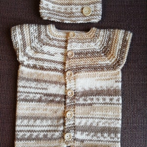 Hand Knitted Newborn Baby Romper and Hat Set