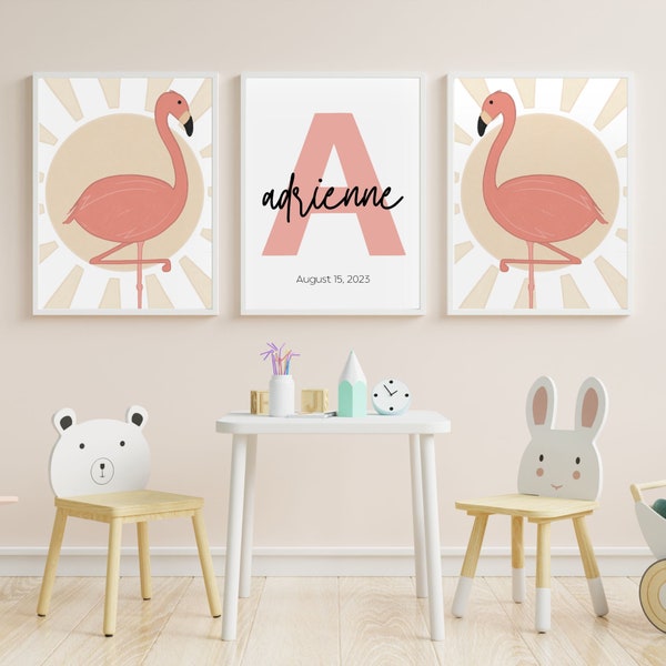 Kid's Room Flamingo Personalized Art | Children's Room | Nursery Room Art | Baby Room Decoration | Kid's Room Art