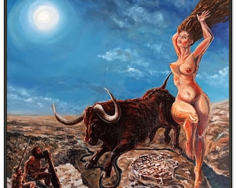 "Gilgamesch & ""Der Stier des Himmels"" - Klassisches Poster mit Halbglanzpapier und Metallrahmen."