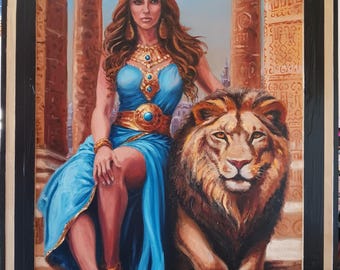 Inanna & der Löwe original Ölgemälde