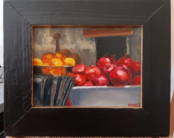 Studie #2: Granatäpfel und Orangen original Ölgemälde