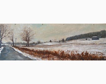 Erster Schnee im Januar. Jeffersonville, Kentucky original Ölgemälde