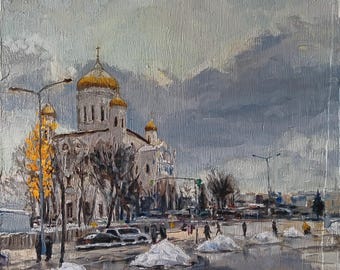 Moskau: Kirche Christi des Erlösers original Ölgemälde