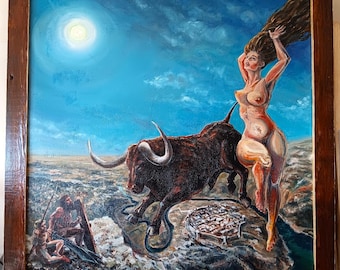 Gilgamesh & The Bull Of Heaven original oil painting