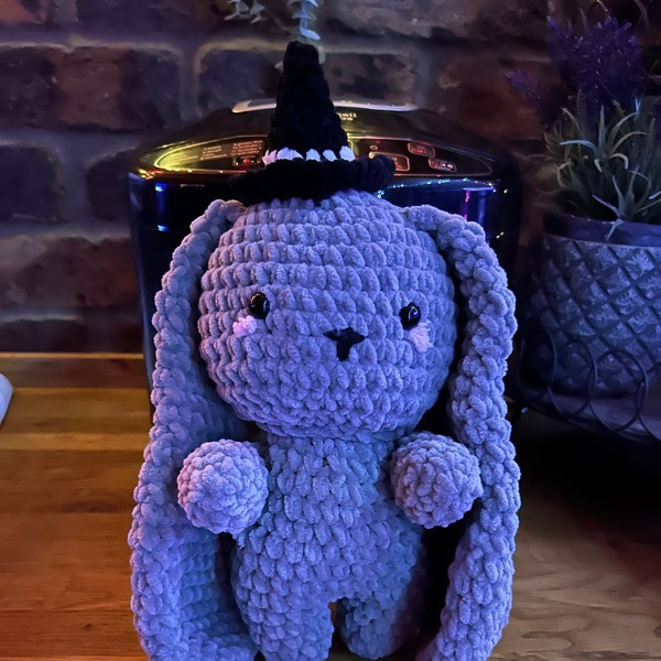 Handmade Crochet Grey Witch Bunny Plush