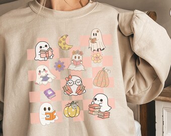 Halloween Reading Shirt, Reading Ghost Shirt, Halloween Book T-Shirt, Retro Ghost Shirt, Vintage Shirt, Gift for Book Lover, Teacher Gift