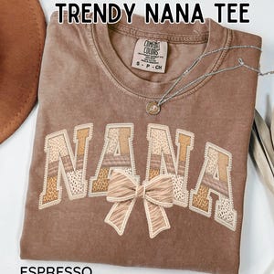 Camiseta de abuela con bordado falso, camiseta de abuela con patchwork de leopardo y lazo, sudadera moderna para abuela, camiseta con estampado de abuela adorable