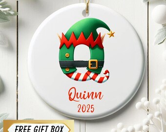 Christmas Initial Ornament, Custom Name Ornament, Letter Name Ornament, Family Keepsake, Tree Decor, Christmas Elf Ornament, Personalized