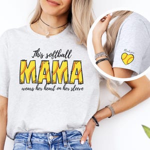 Custom Softball Mom Shirt,Name on Sleeve, Personalized Softball Mama T-shirt, Softball Mom Gift, Softball Mama Tshirt, Sports Mom Gifts