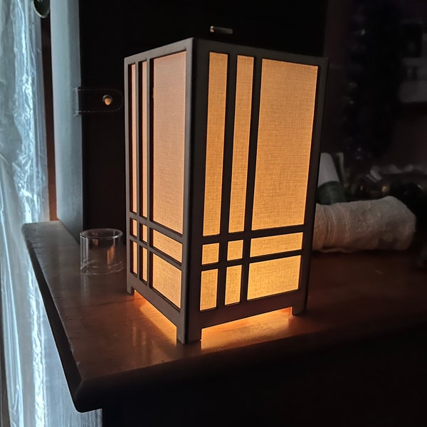 Hand Crafted Traditional Shoji Style Paper Table Lantern, Table Lamp, Japanese Wooden & Linen candle Lamp