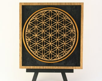 Hölzerne Blume des Lebens Wandkunst, Heilige Geometrie Wandkunst, Mandala Wandkunst, 3D Laser geschnitten Hand bemalt Mandala Blume des Lebens Kunststück.