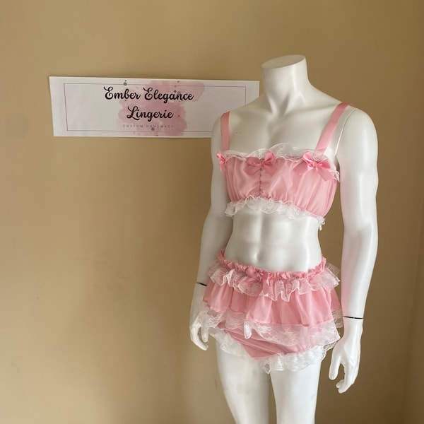 Sissy satijnen Femboy-lingerieset voor heren / Lace-lingerieset voor Femboy / Sissy-lingerie voor mannen / Femboy-lingerie