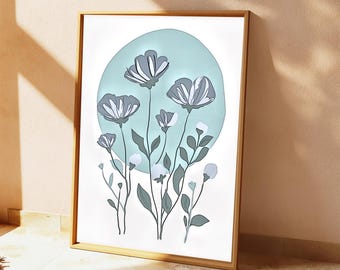 Blue Wildflower Print: Boho Floral Wall Art (Digital Download)