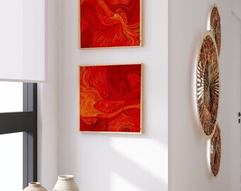 Red and Gold Abstract Wall Art Set | Modern Home Decor (Printable)