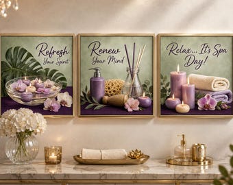 Set of 3 Lavender Spa Prints | Relaxing Bathroom Wall Art (Digital Download)