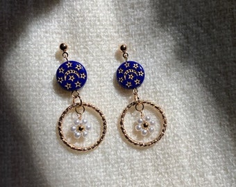 Floral Pearl Dangle Earrings: Vintage Bohemian Style