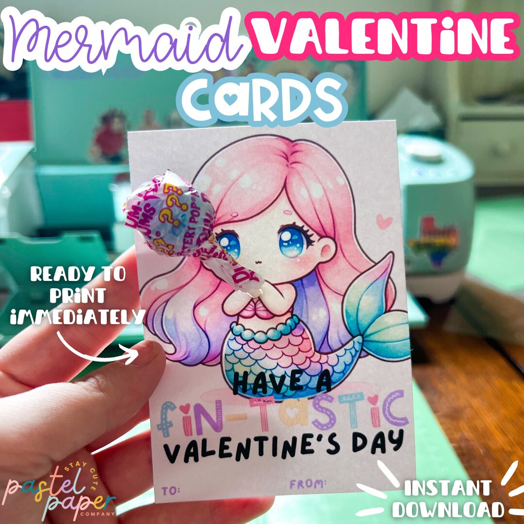 Mermaid Valentine Cards | Printable Valentines for Class | Instant ...
