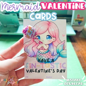Cartões dos namorados da sereia | Dia dos Namorados para impressão para a aula | Download instantâneo Cricut ou arquivos para impressão PNG | Porta-pirulito Dia dos Namorados