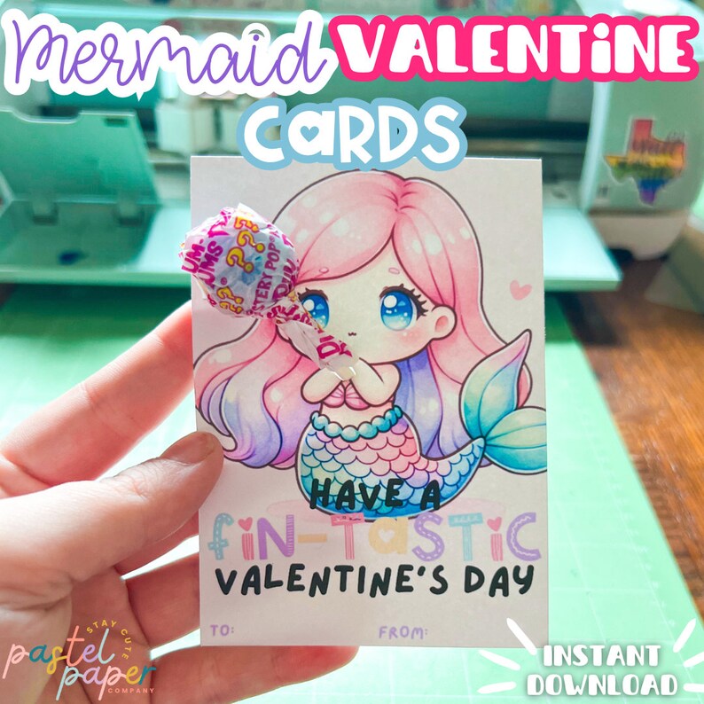 Mermaid Valentine Cards | Printable Valentines for Class | Instant ...