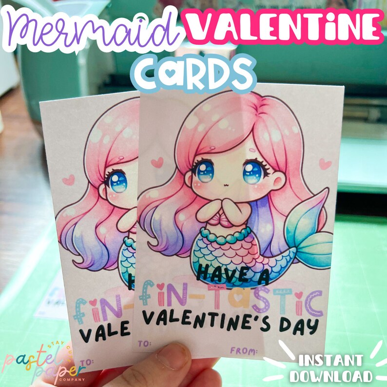 Mermaid Valentine Cards | Printable Valentines for Class | Instant ...