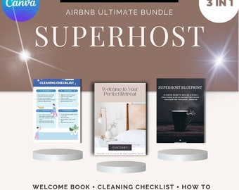 Superhost-bundel, Airbnb-welkomstgids, Airbnb-sjabloon, Airbnb-schoonmaakchecklist, VRBO-gastenboek, Plr, Plr-sjabloon, Canva