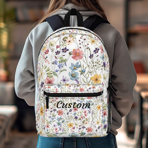 Boho Floral Backpack, Cottagecore Backpack for Bachelorette Crew, Custom Graduation Gift, Glamping Backpack, Laptop Backpack