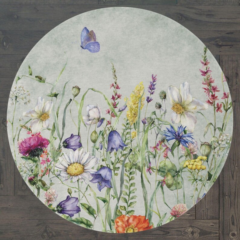 Cottagecore Floral Runder Teppich: Botanischer Garten Akzent (60 "x60 ") Bild 9