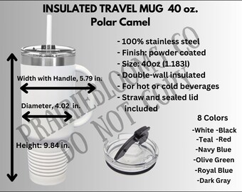 Maqueta de taza Polar Camel de 40 oz: Tabla de colores y descripción (descarga digital)