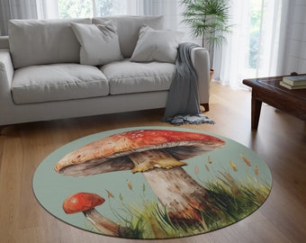 Cottagecore Mushroom Round Rug: Whimsical Boho Decor (60 inches)