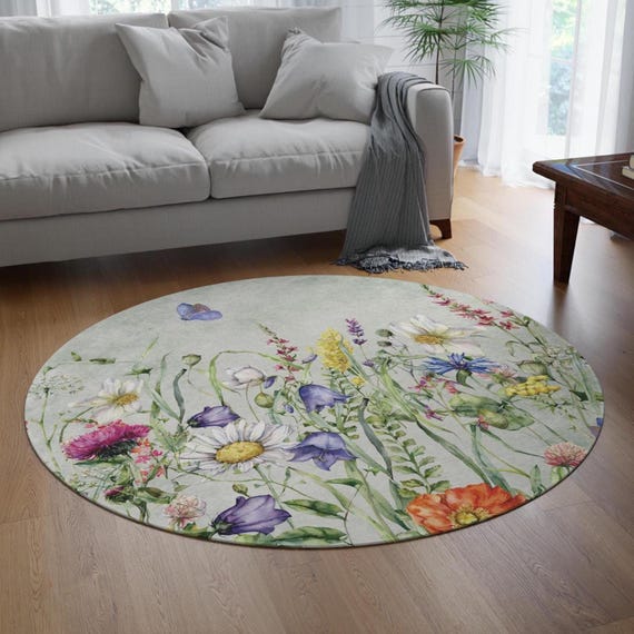 Cottagecore Floral Round Area Rug: Botanical Garden Accent (60"x60")