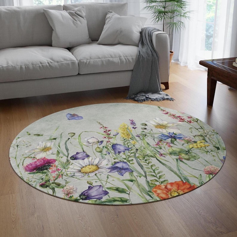 Cottagecore Floral Runder Teppich: Botanischer Garten Akzent (60 "x60 ") Bild 1