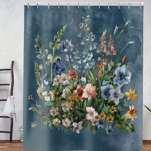 Rustic Floral Shower Curtain: Boho Wildflower Farmhouse Bathroom Decor