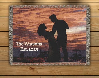 Custom Woven Photo Blanket, Personalized Picture Throw with Optional Text, Custom Cotton Tapestry