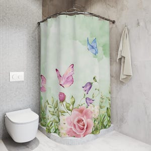 Boho Butterfly Shower Curtain: Cottagecore Floral Bathroom Decor