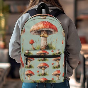 Sac à dos pour la rentrée des classes Forestcore champignon cartable universitaire Cadeau de fin d'études Sac à dos glamping pour passionné de foresterie Sac à dos Dark Vibe Camping