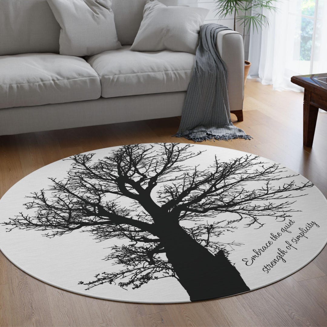 Black Tree Rug Minimalist Tree Silhouette Round Rug: Black and White Boho Decor - Etsy