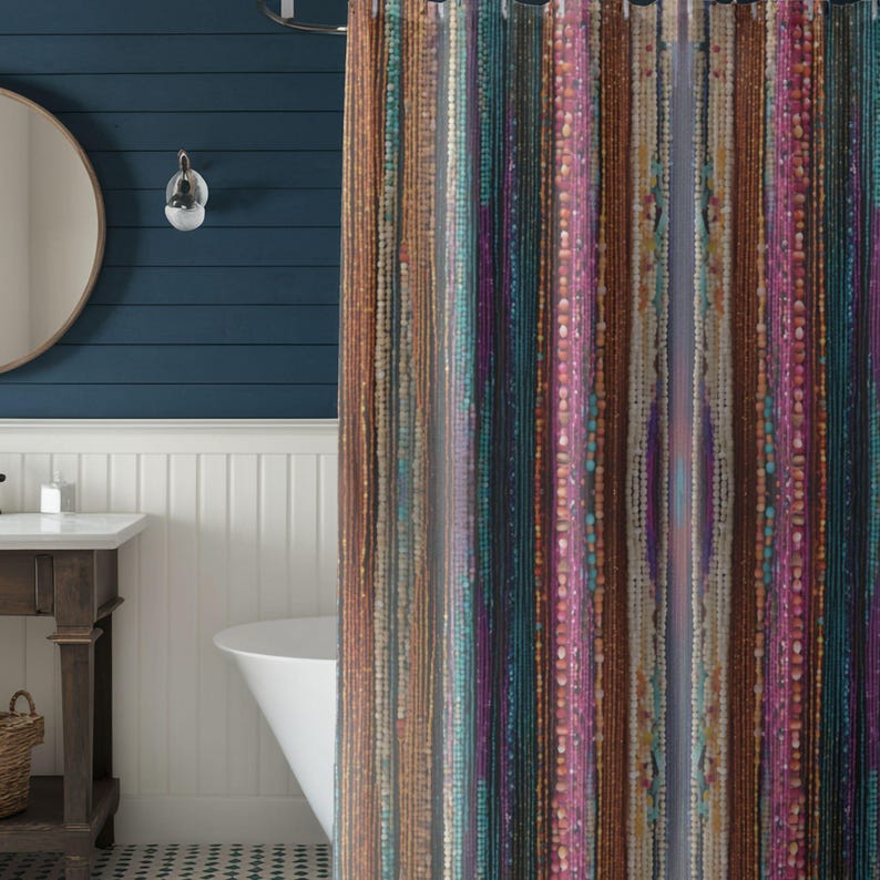 Boho Beaded Look Shower Curtain: Vintage 70s Hippie Bathroom Decor ...